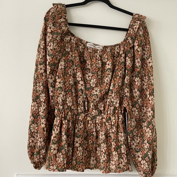 NWT Fourteen and Ninth Peplum Floral Blouse- 1X - Picture 1 of 6